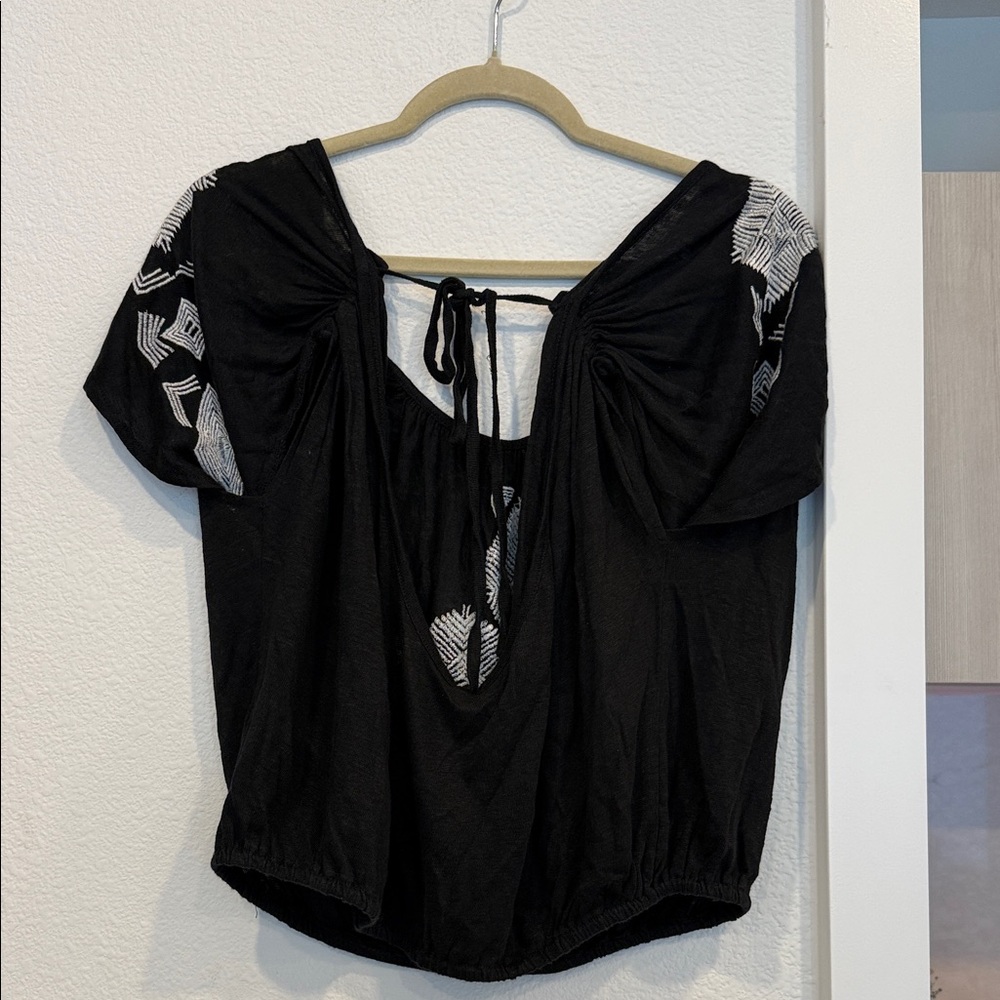 Free People Black Blouse with White Pattern - Picture 3 of 6
